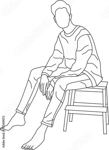 Fototapeta Naklejka Na Ścianę i Meble -  Man sitting on a chair line art with white background, illustration line drawing.
