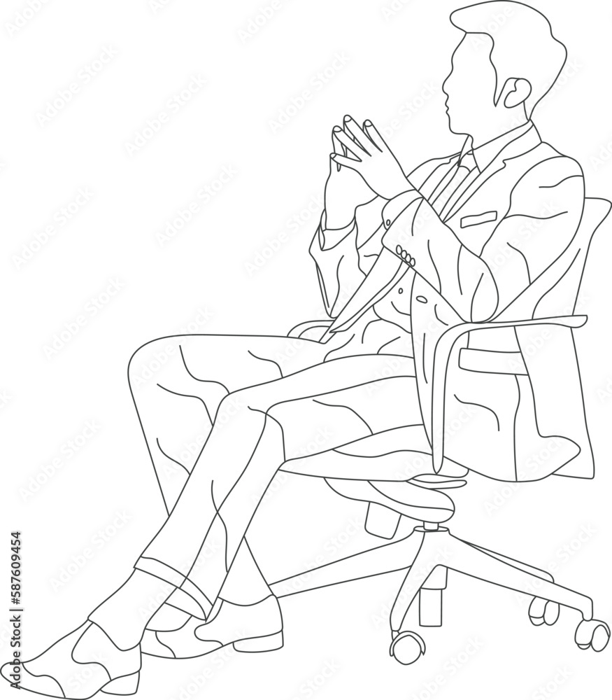 Man sitting on a chair line art with white background, illustration line drawing.
Man sitting on a chair line art with white background, illustration line drawing.