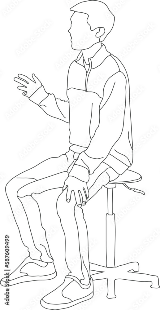 Man sitting on a chair line art with white background, illustration line drawing.
Man sitting on a chair line art with white background, illustration line drawing.