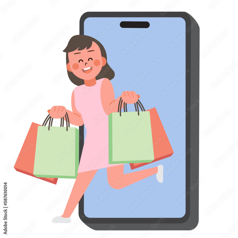 The Girl happy with Shopping online