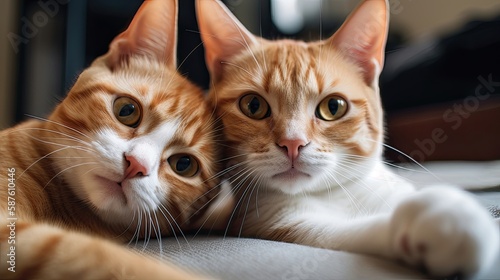 Cats taking a selfie. Generative AI © AdriFerrer