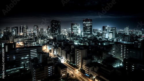 Night city view, generative ai