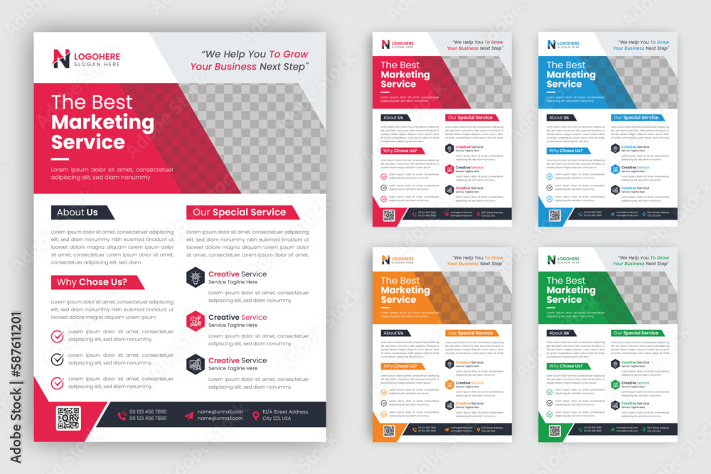 Obraz premium Corporate business flyer design template with blue yellow red green color 