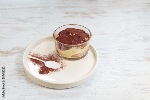 Italian Tipical Dessert Tiramisù Glass Served Restaurant 