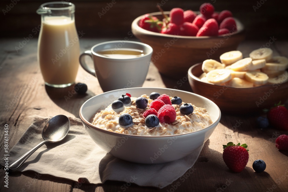 oatmeal with berries on the table oatmeal with berries on the table