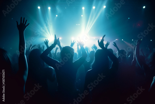Happy people dance in nightclub party concert, Generative AI 