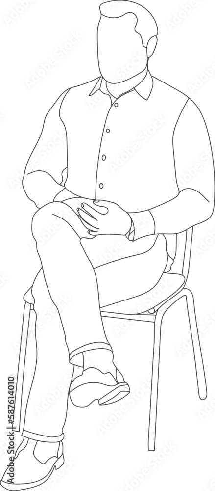 Man sitting on a chair line art with white background, illustration line drawing. Man sitting on a chair line art with white background, illustration line drawing.