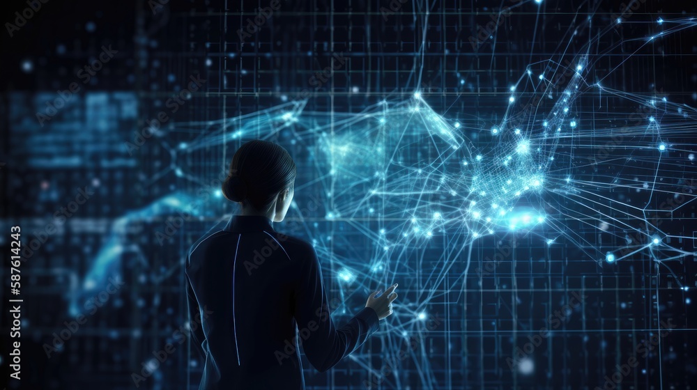 Big data technology and data science with person touching data. Generative AI Big data technology and data science with person touching data. Generative AI