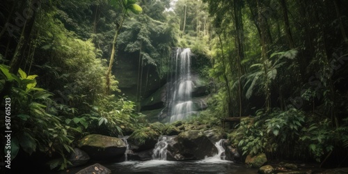 A breathtaking waterfall in a lush tropical forest   generative AI