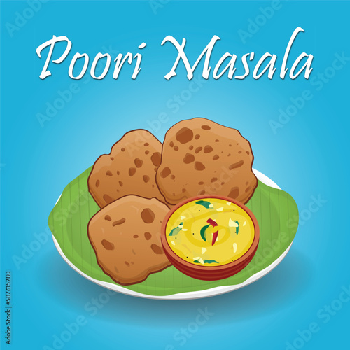 Poori Masala,South Indian Special , Hand drawn Vector Illustration