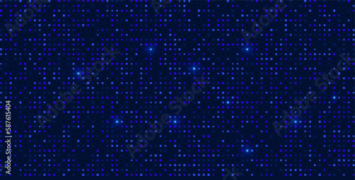 Vector illustration of a futuristic techno abstract background with blue squares, polygons, and particles. The geometric shapes and mosaic pattern for technology and science designs. Pixel mosaic