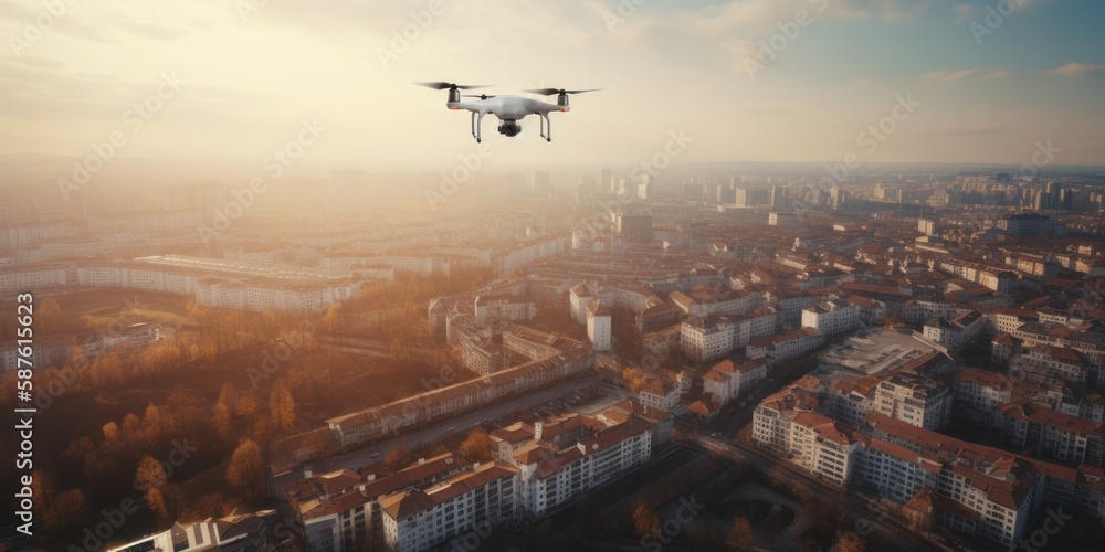 A drone flying over a city, capturing aerial footage | generative AI A drone flying over a city, capturing aerial footage | generative AI