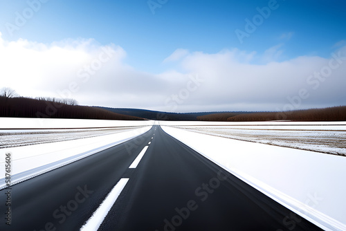 Empty Road Amidst Snowy Fields Against Sky