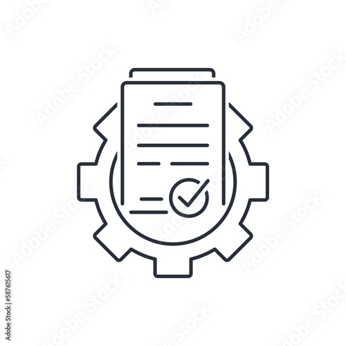 Document processing. Economic assessment, data audit.Information verification. Vector linear icon isolated on white background.