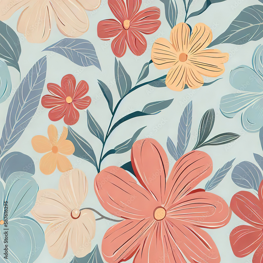 Flower illustration floral pattern backdrop with Generative AI