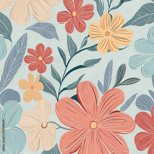 Flower illustration floral pattern backdrop with Generative AI