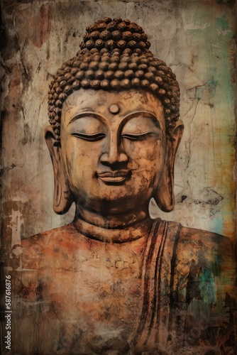 Buddha portrait mixed media illustration - generative ai