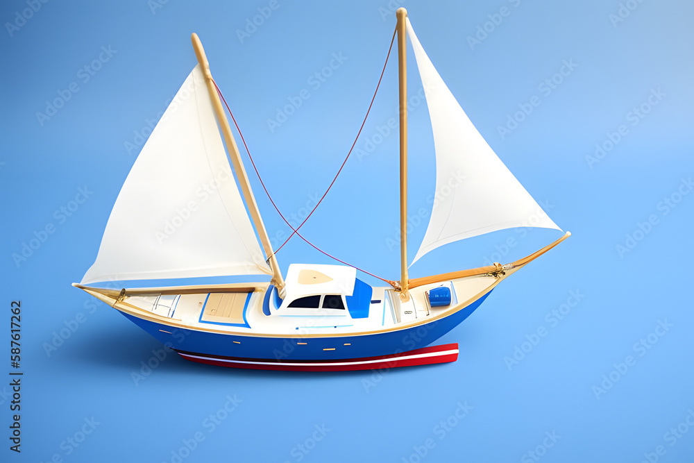 Close-up Of Sailboat Toy Over Blue Background