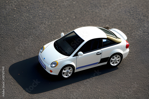 Toy car in hands, top view. Car insurance or driving safety concept