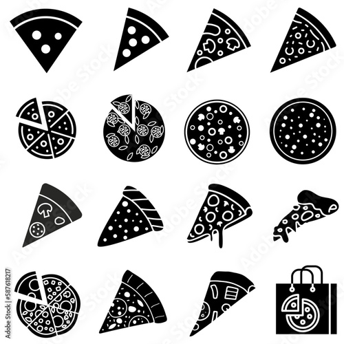 Pizza icon vector set. Pizzeria illustration sign collection. Fast food symbol. Food logo.