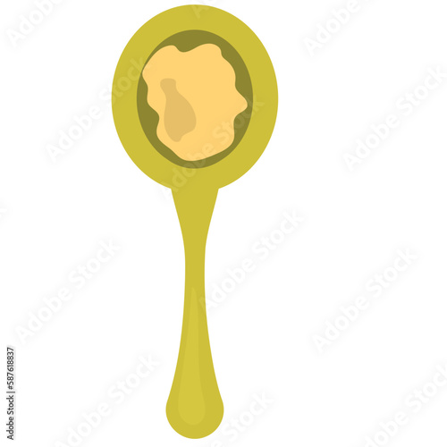Serving spoon with food. Teaspoon drawing illustration.
