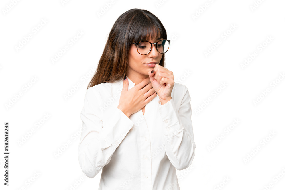 Young caucasian woman over isolated chroma key background coughing a lot Young caucasian woman over isolated chroma key background coughing a lot