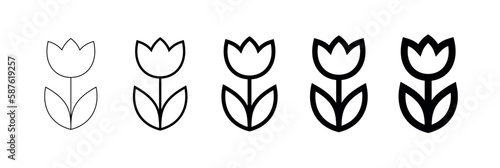 Flower icons set. Stylized tulip, lines of different thicknesses. Symbol of spring, beauty and holiday.