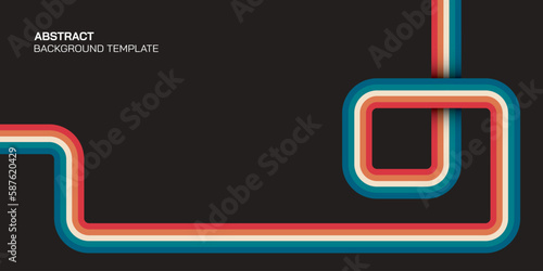 Abstract 1970's style colorful stripes on grey background with blank space.