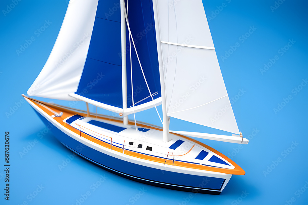 Obraz premium Close-up Of Sailboat Toy Over Blue Background