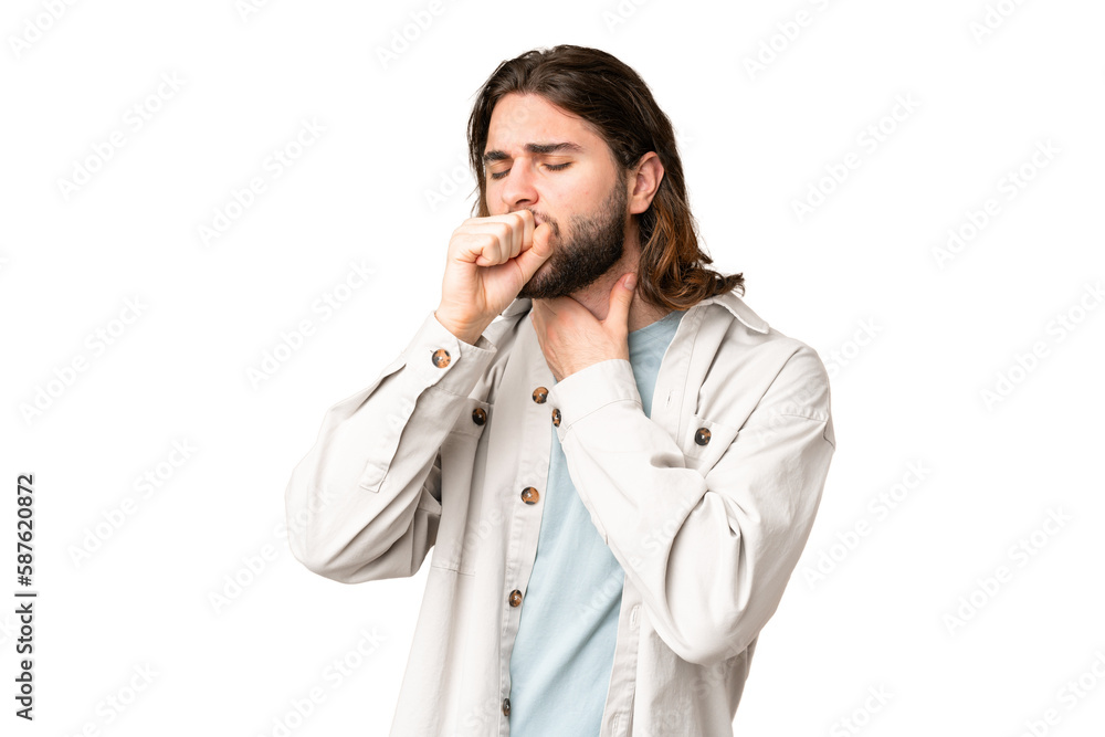 Young handsome man over isolated chroma key background coughing a lot Young handsome man over isolated chroma key background coughing a lot