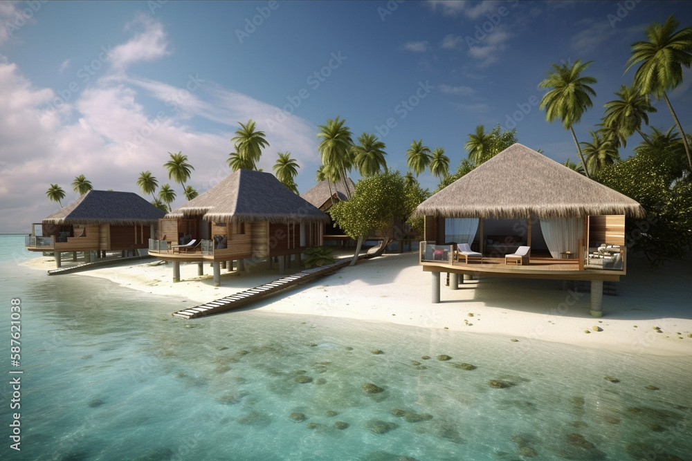 Tropical House resort on the baeach AI generated