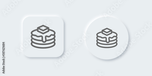 Pancake line icon in neomorphic design style. Butter syrup signs vector illustration.