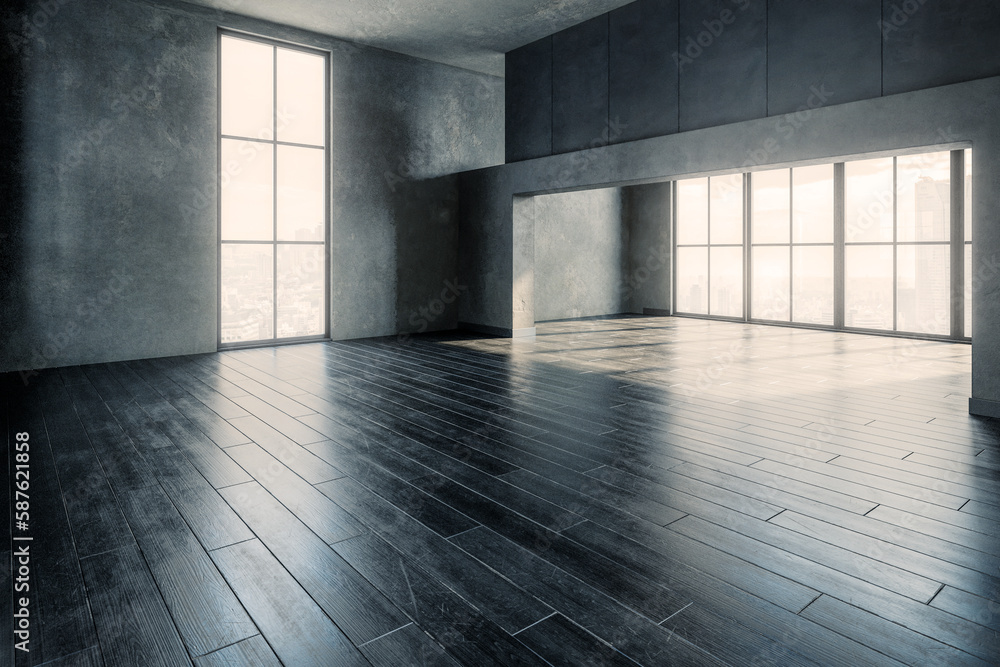 Empty Spacious Penthouse Loft Space - 3D Visualization Empty Spacious Penthouse Loft Space - 3D Visualization