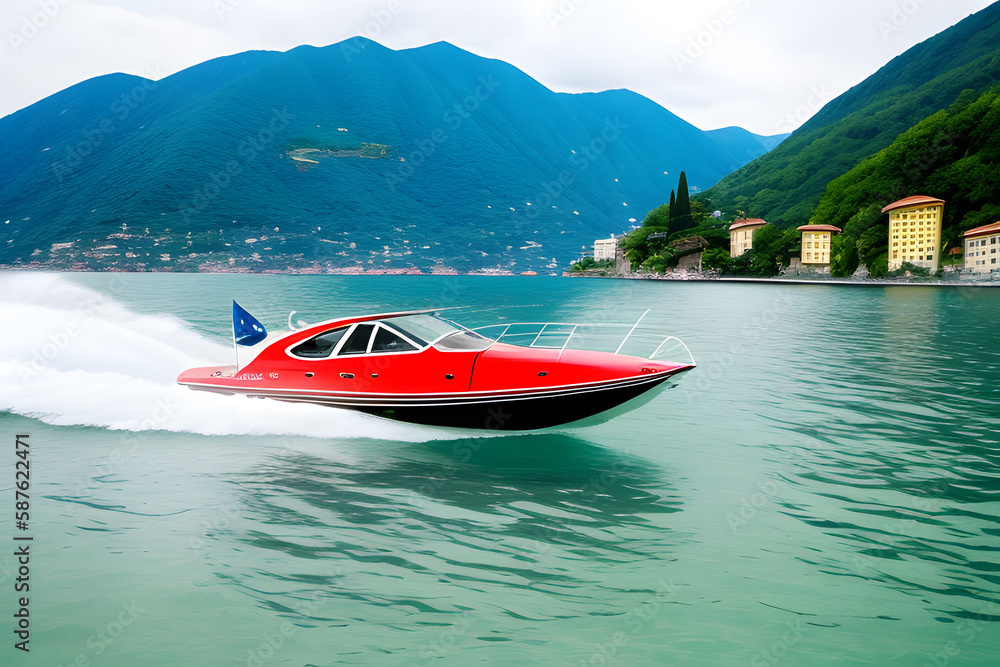 speedboat on the italian Como lake - vintage boat