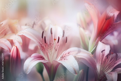 Beautiful close-up of pink lily flowers, made with generative AI