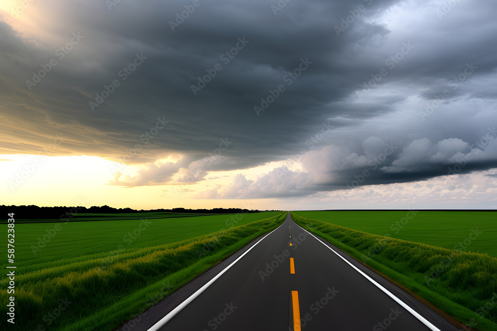 Fototapeta premium Road Amidst Field Against Cloudy Sky