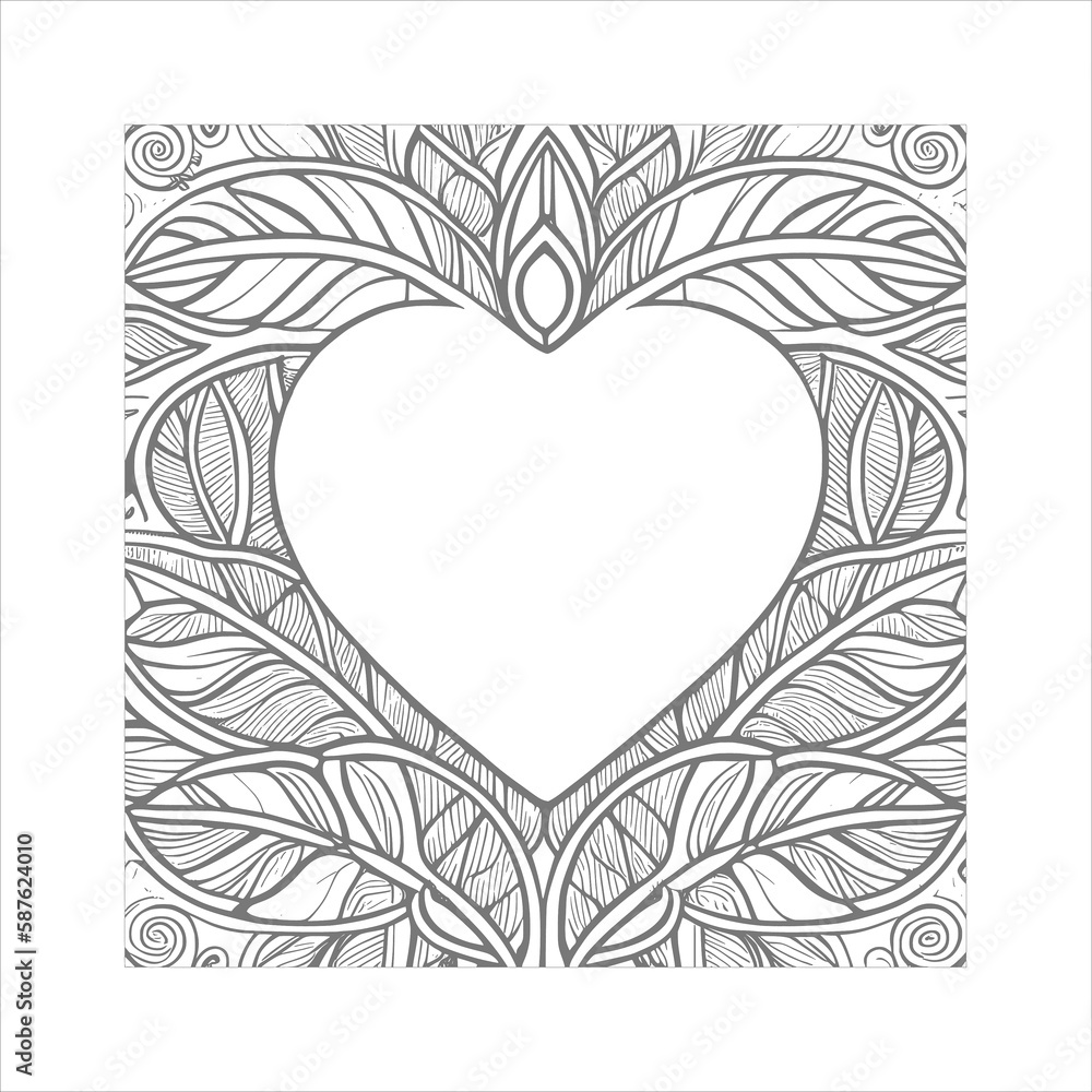 The abstract flowers and leaf in heart shape would be a great design for a coloring book cover. The abstract flowers and leaf in heart shape would be a great design for a coloring book cover.