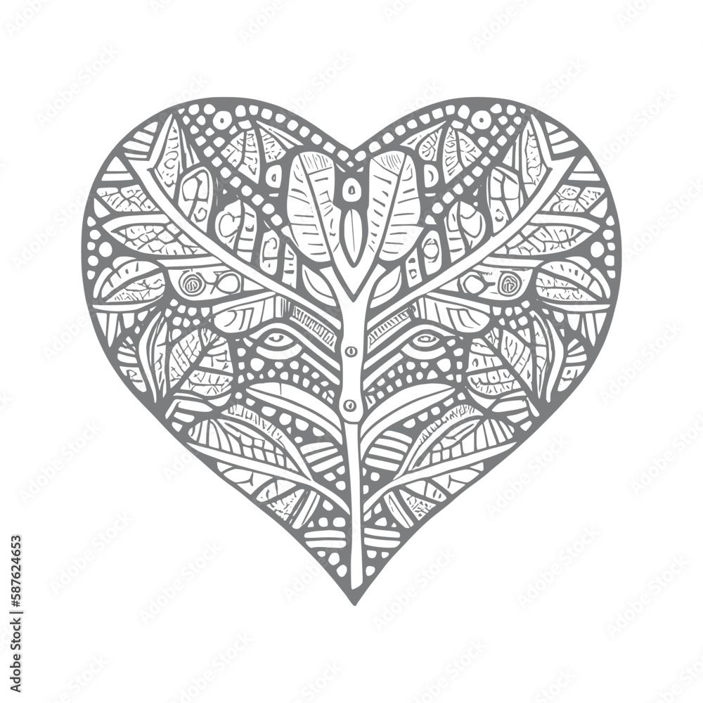 The abstract flowers and leaf in heart shape would be a great design for a coloring book cover.