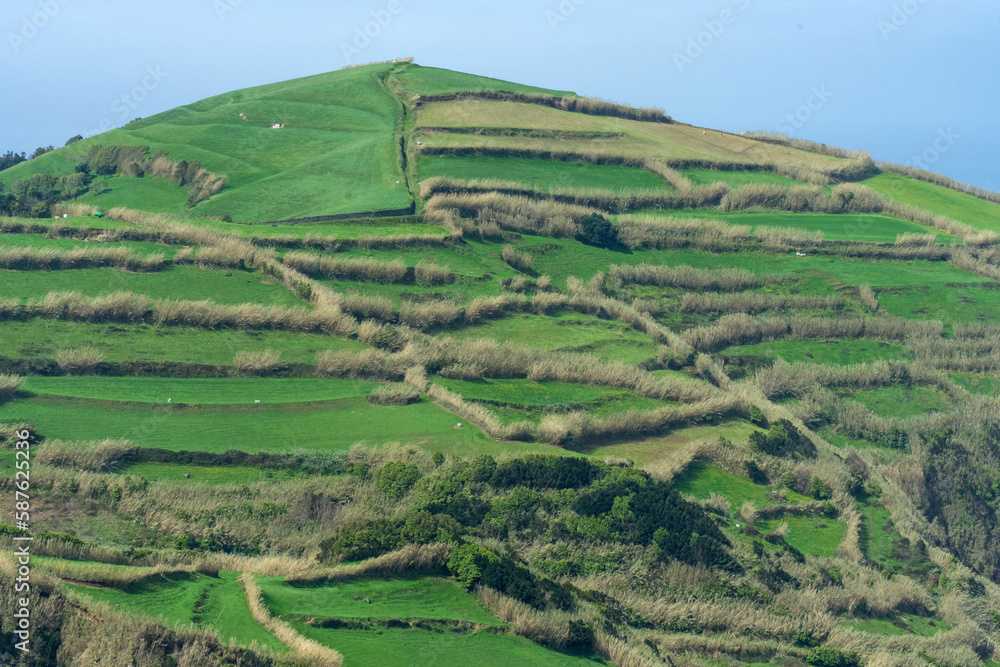 Green hills and valleys of Sao Miguel Island, Azores, Portugal.