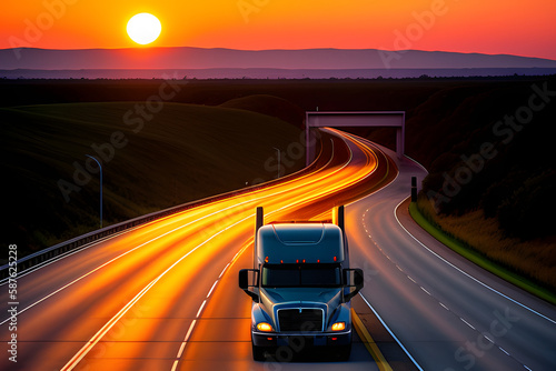Truck cistern and highway at sunset - transportation background © Floor