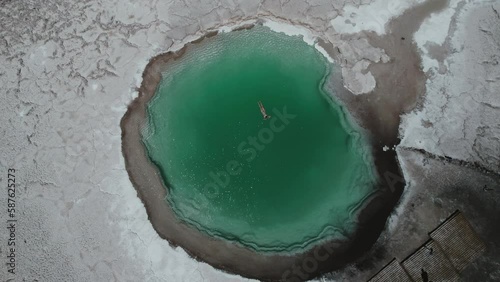Aerial View 4K footage Salt Lagoon Baltinache San Pedro de Atacama Desert Chile