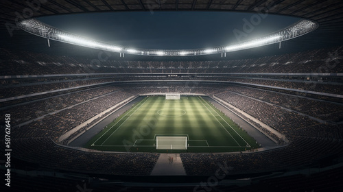 3D render of a soccer stadium at night with lights and seats Ai generative