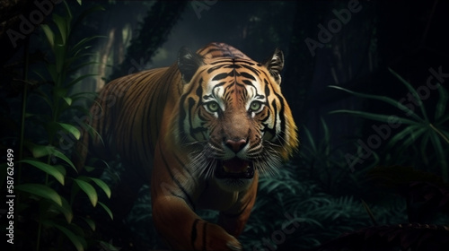 A hungry tiger in jungle AI generative