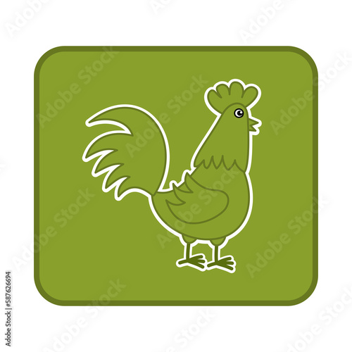 Green hen in a rectangular panel on a white background