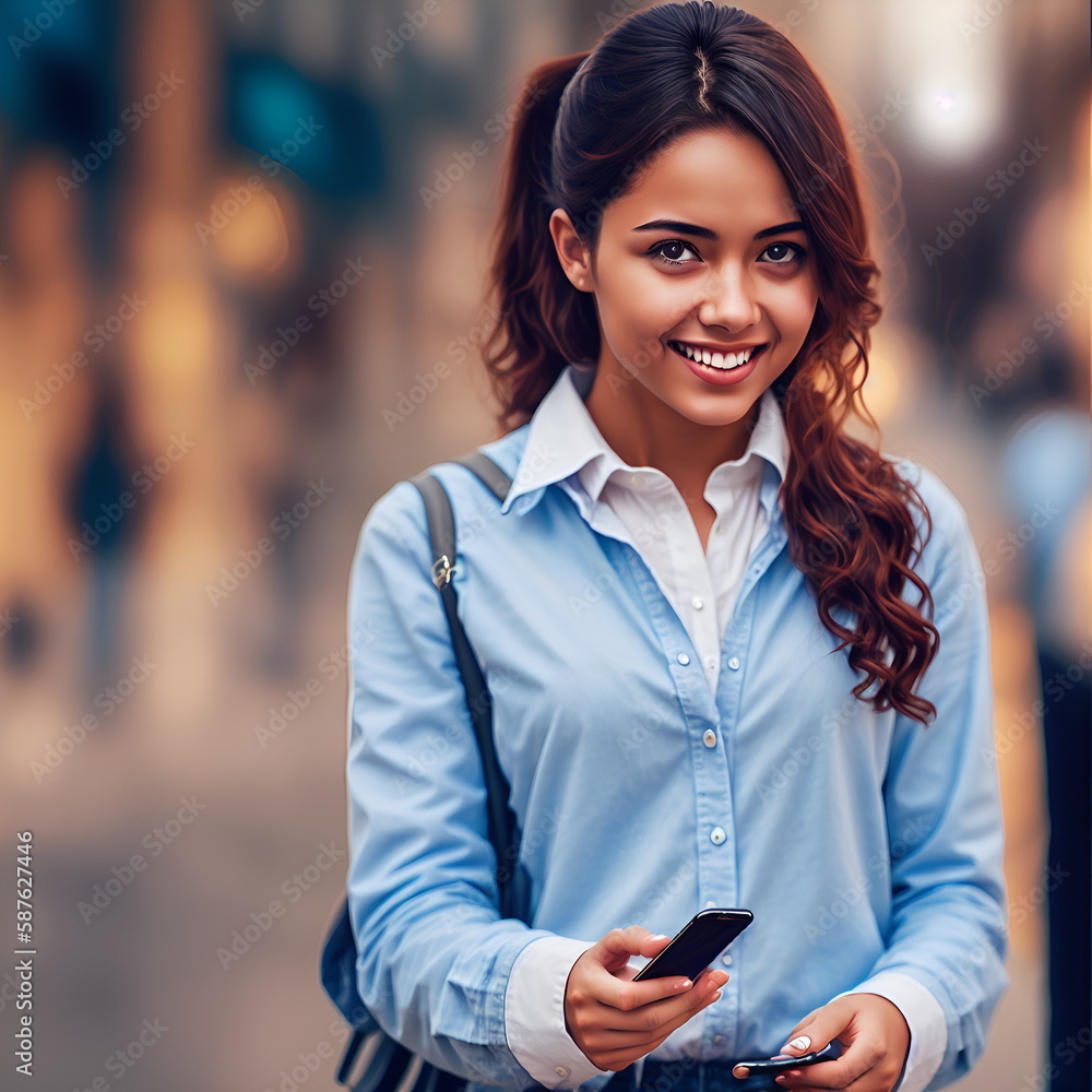 young woman looking at cellphone,generative ai young woman looking at cellphone,generative ai