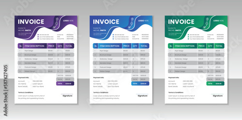 Modern & Stylish  Invoice design template. Bill form business invoice accounting.