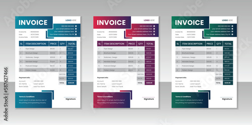 Creative Invoice design template. Bill form business invoice accounting.