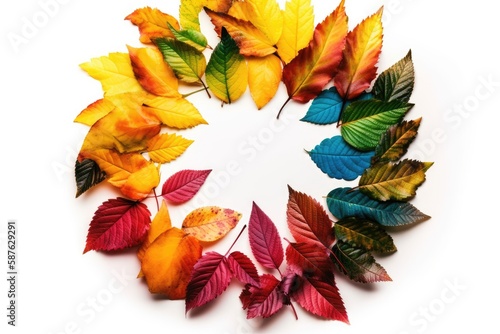 colorful leaf circle on white background. Generative AI