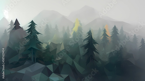 Low poly 3D Minimalist mountain landscape_ Generative Ai photo