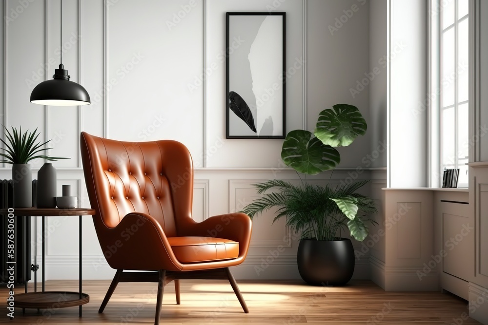 living room and arm chair with empty frame. modern classic luxury style with arm chairs. Modern home interior background frame mock up with arm chair. Generative Ai. living room and arm chair with empty frame. modern classic luxury style with arm chairs. Modern home interior background frame mock up with arm chair. Generative Ai.